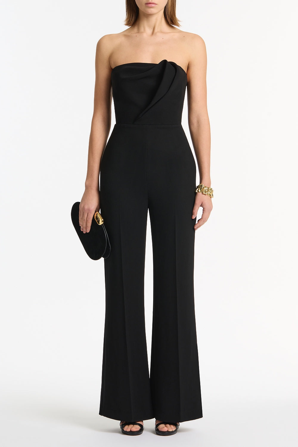 Image of Bodysuits. Product name - Black Crepe Sculptural Jumpsuit in Black colour by brand - Carla Zampatti