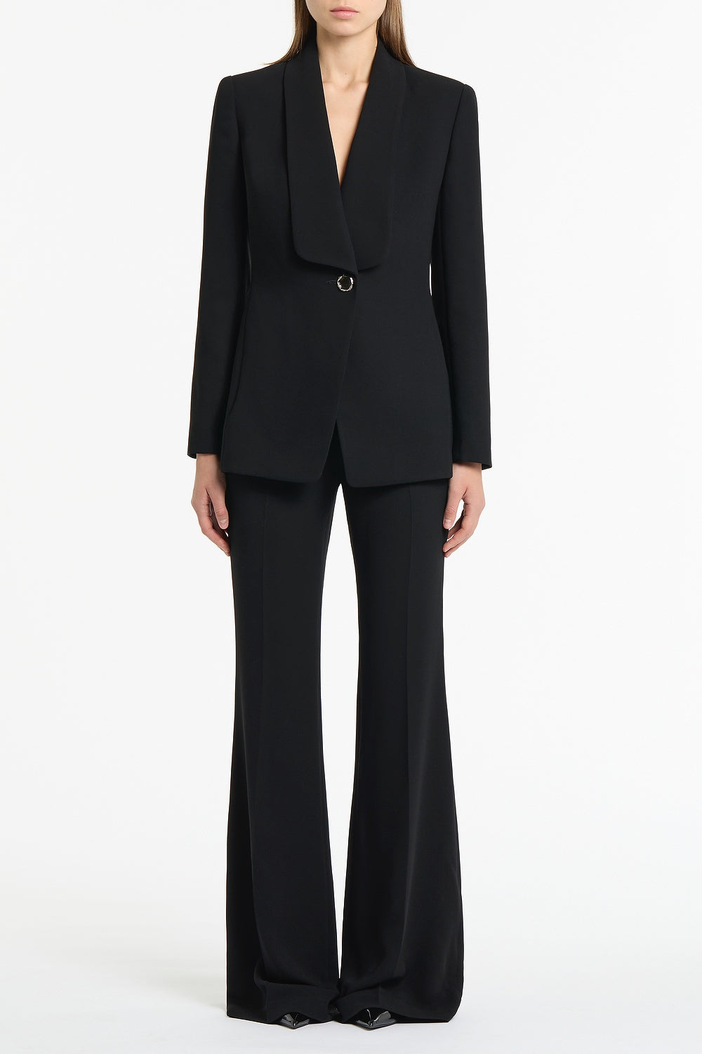 Image of Coats & Jackets. Product name - Black Crepe Shawl Collar Jacket in Black colour by brand - Carla Zampatti