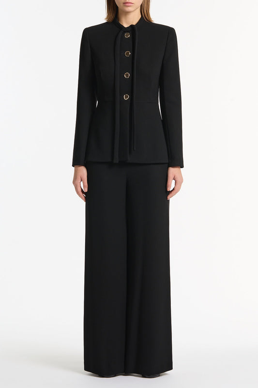 Image of Coats & Jackets. Product name - Black Crepe Tie Neck Jacket in Black colour by brand - Carla Zampatti