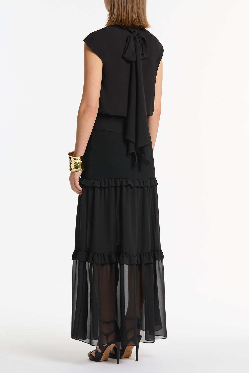 Carla Zampatti Crepe Tiered Ruffle Midi Skirt (Black)