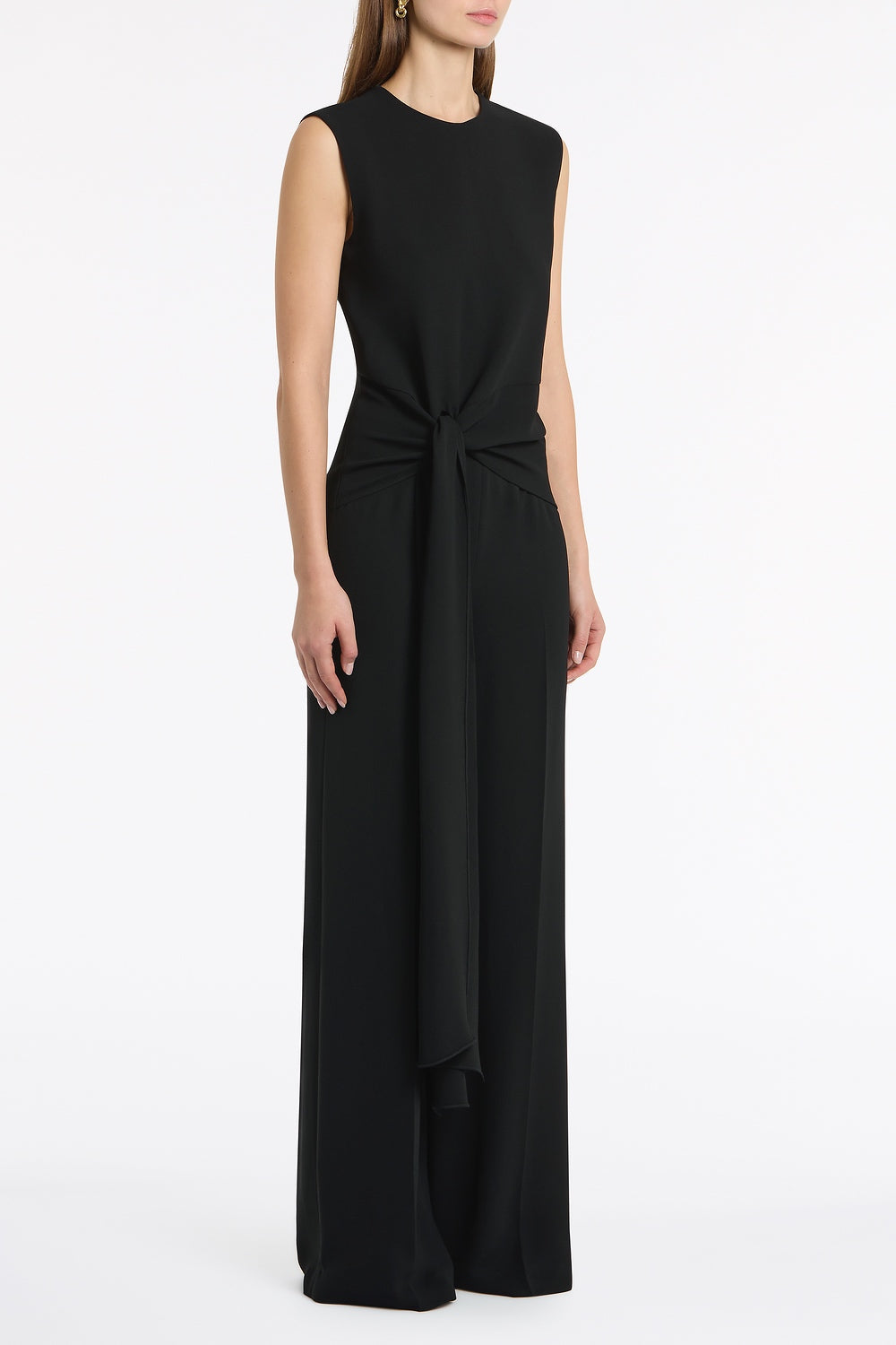 Carla Zampatti Crepe Waisted Tie Front Jumpsuit (Black)