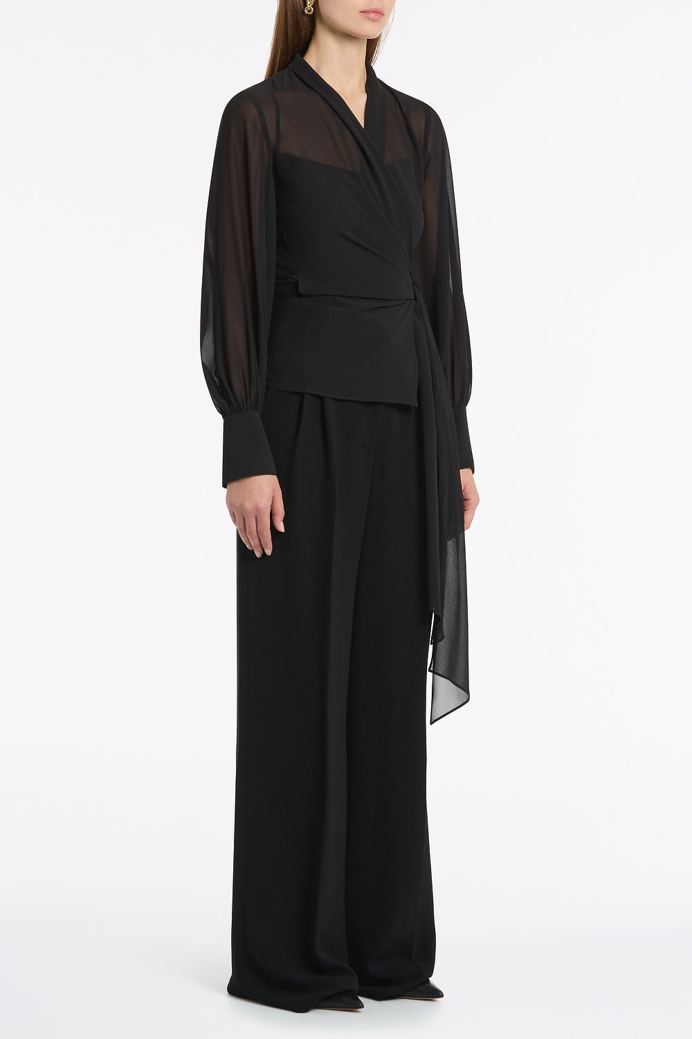 Carla Zampatti Crepe Wide Leg Pleated Pant (Black)