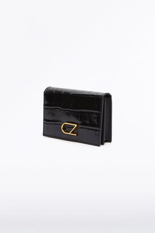 Carla Zampatti Croc Cz Card Case (Black)