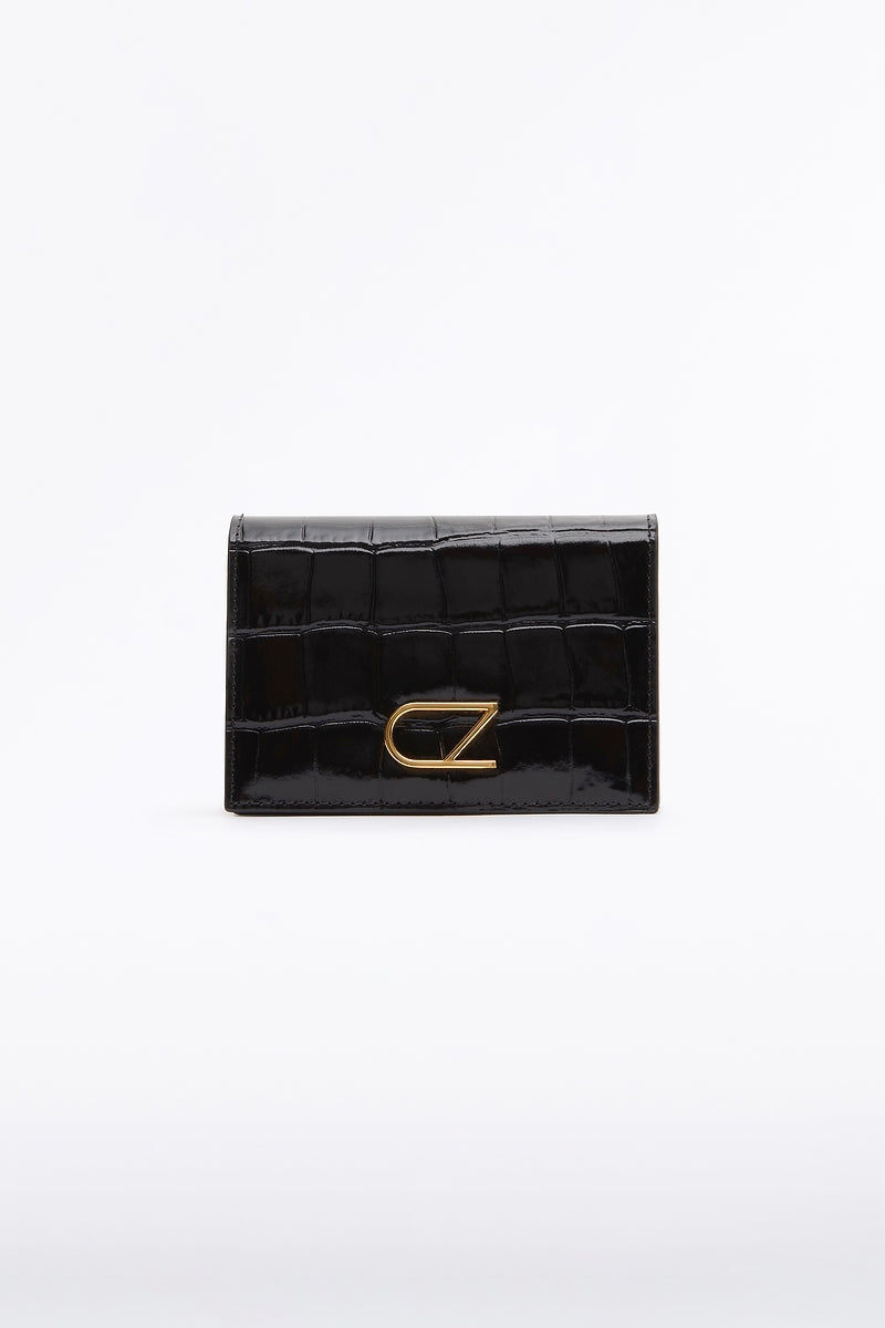 Image of Bags. Product name - Black Croc Cz Card Case in Black colour by brand - Carla Zampatti