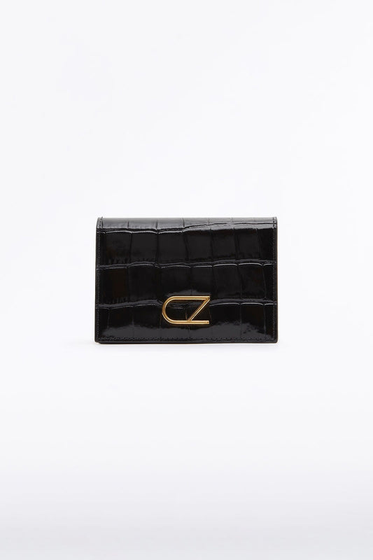 Image of Bags. Product name - Black Croc Cz Card Case in Black colour by brand - Carla Zampatti