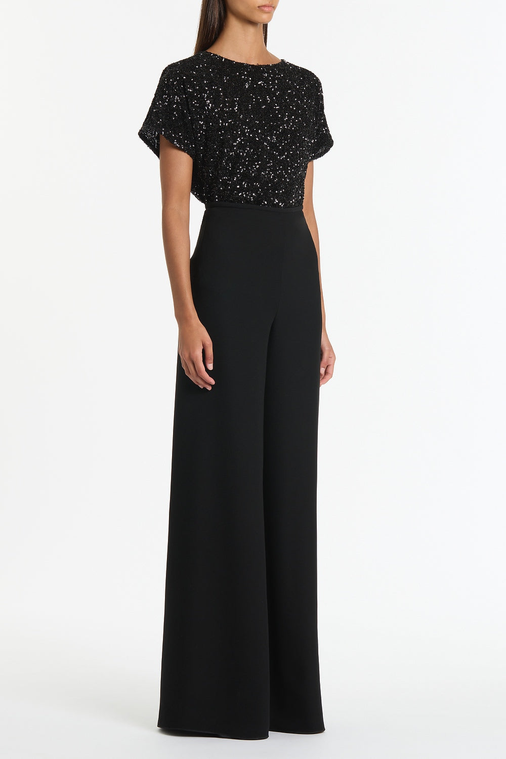 Carla Zampatti Crushed Sequin Drape Top (Black)