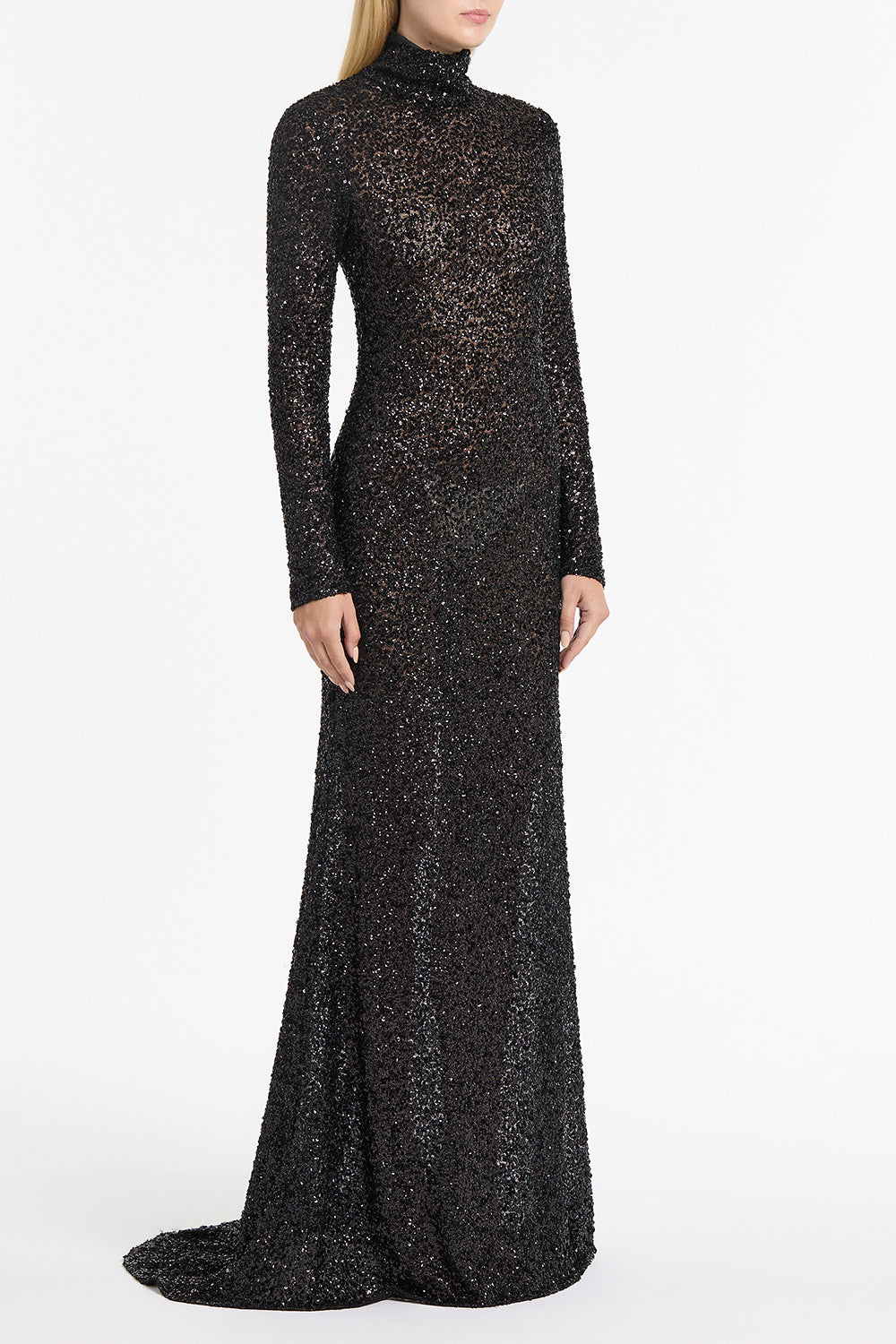 Carla Zampatti Crushed Sequin Skivvy Gown (Black)