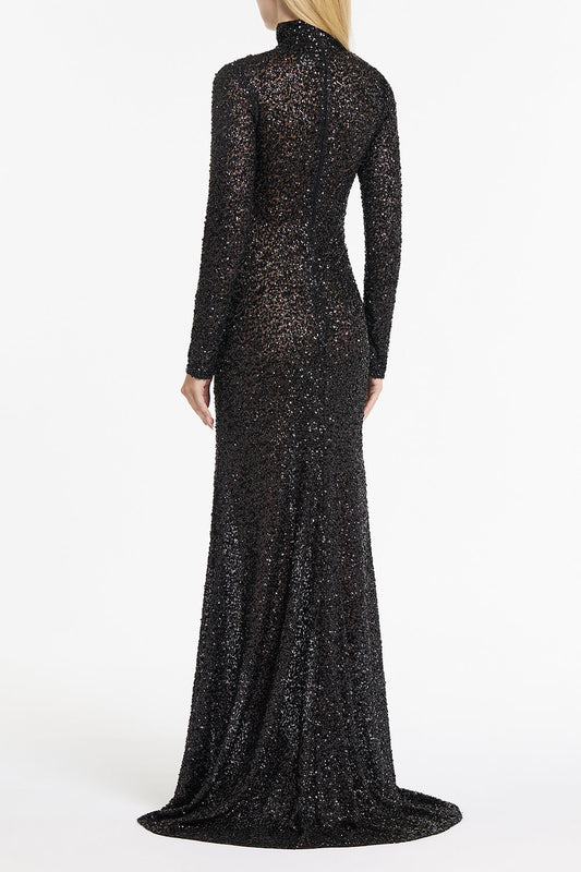 Carla Zampatti Crushed Sequin Skivvy Gown (Black)