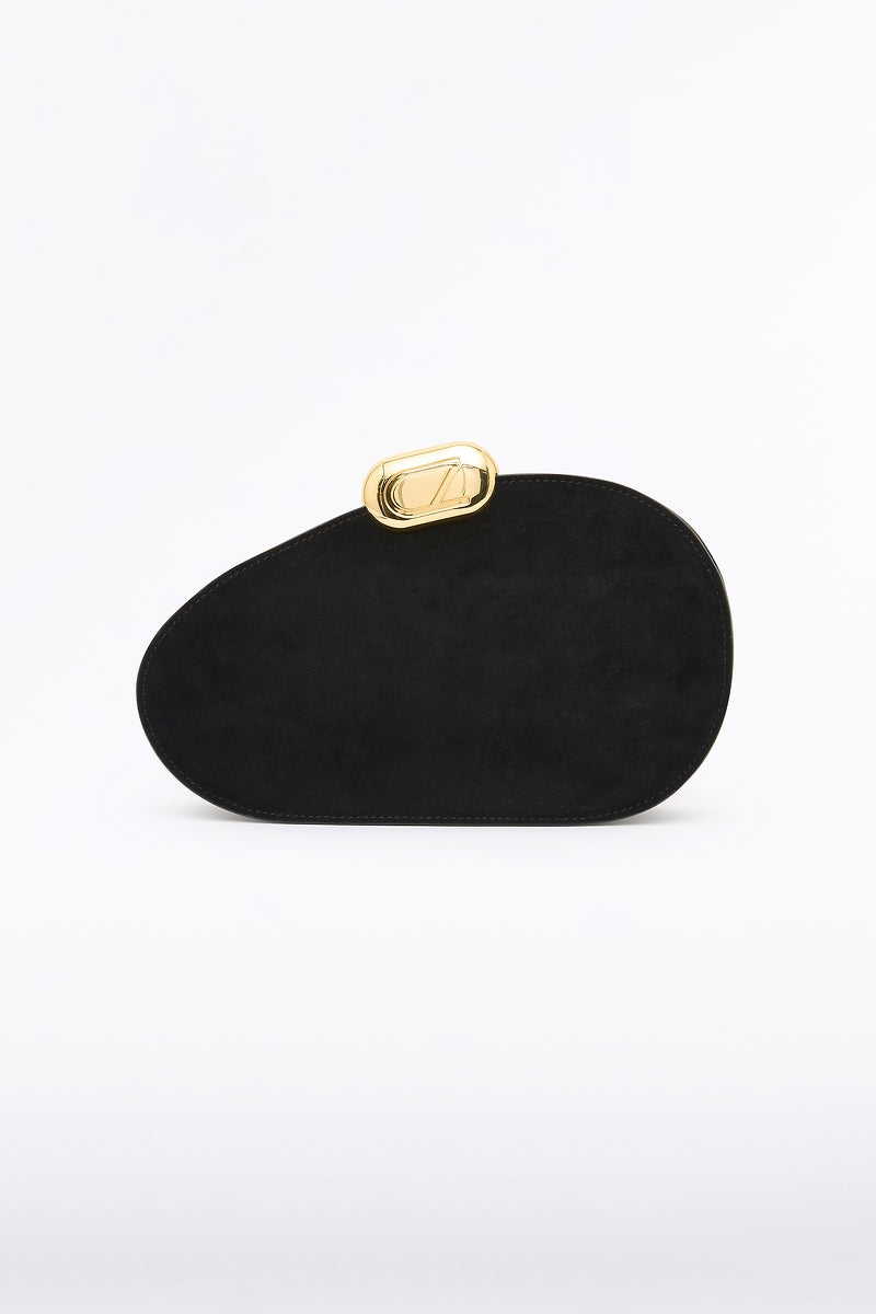 Image of Bags. Product name - Black Cz Oval Suede Clutch in Black colour by brand - Carla Zampatti