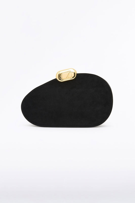 Image of Bags. Product name - Black Cz Oval Suede Clutch in Black colour by brand - Carla Zampatti