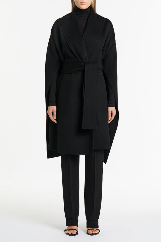 Image of Capes. Product name - Black Doppia Wool Cape in Black colour by brand - Carla Zampatti