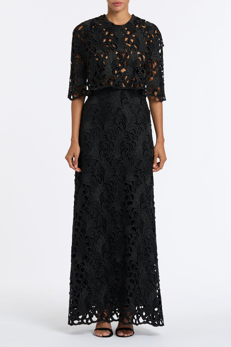 Image of Dresses. Product name - Black Embroidered Velvet Gown in Black colour by brand - Carla Zampatti