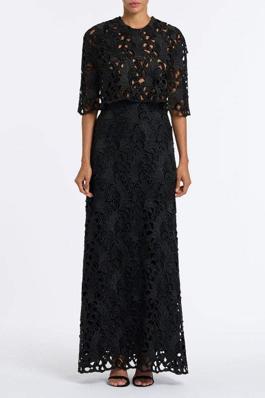 Image of Dresses. Product name - Black Embroidered Velvet Gown in Black colour by brand - Carla Zampatti