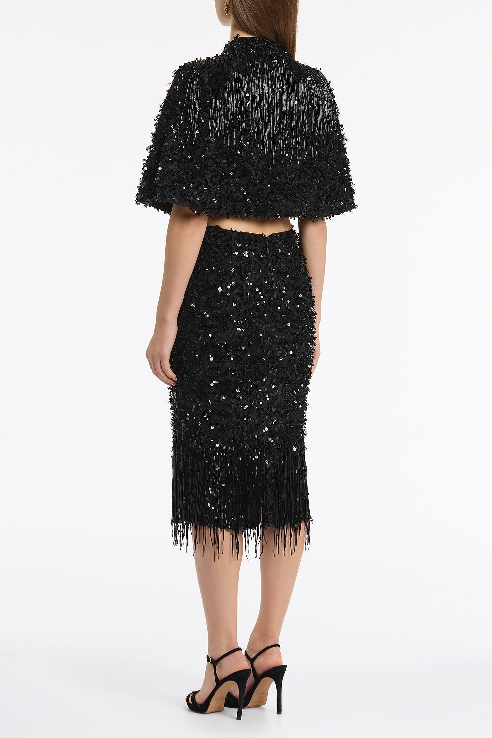 Carla Zampatti Fringe Sequin Lace Cape (Black)