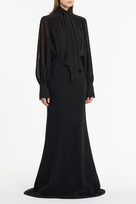 Carla Zampatti Georgette Bow Front Blouse (Black)