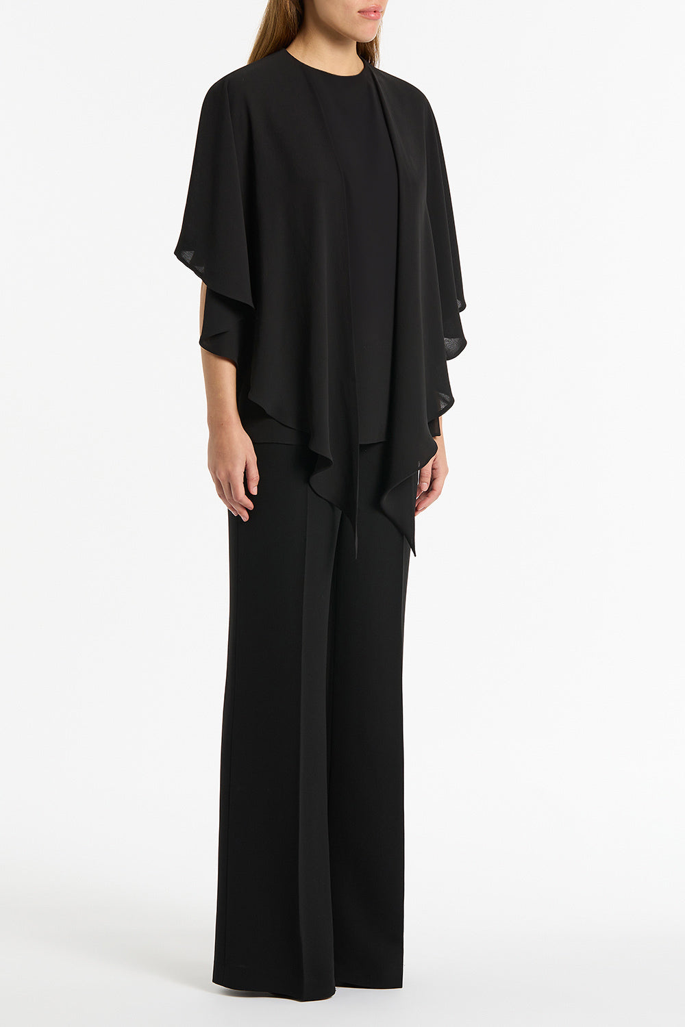 Carla Zampatti Georgette Cascata Top (Black)