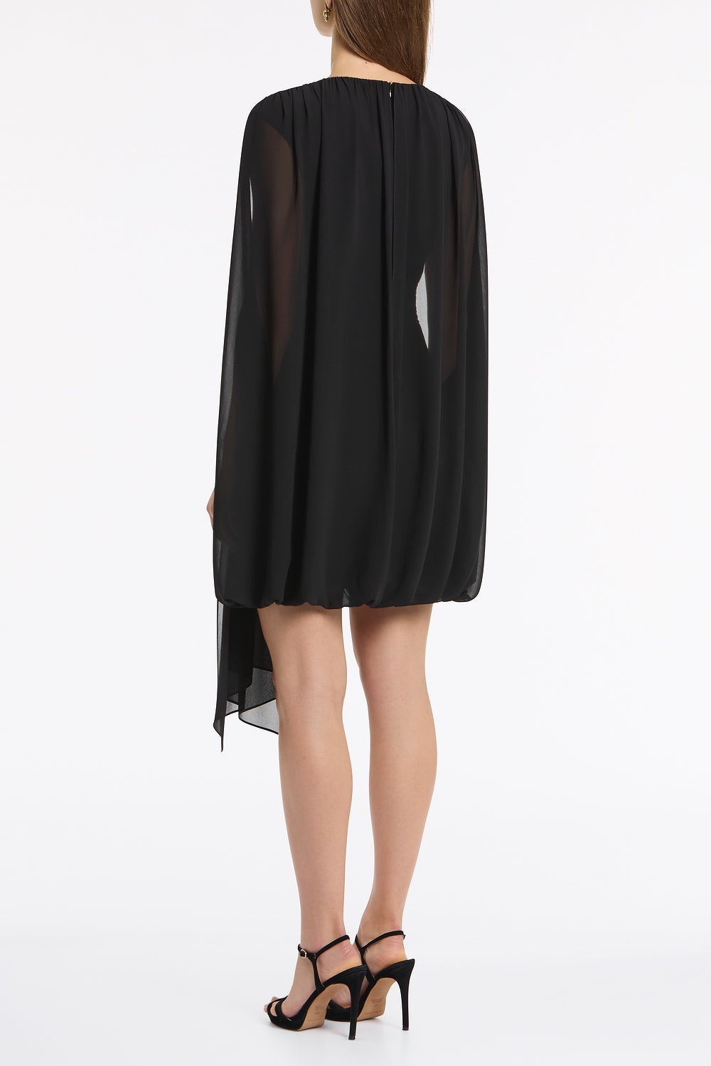 Carla Zampatti Georgette Gathered Capelet Mini Dress (Black)