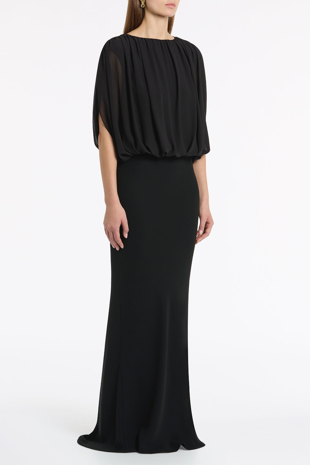 Carla Zampatti Georgette Gathered Capelet Top (Black)