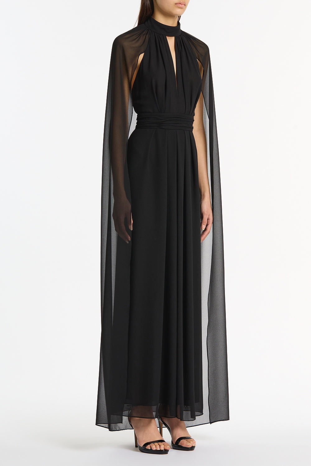 Carla Zampatti Georgette Halter Cape Gown (Black)