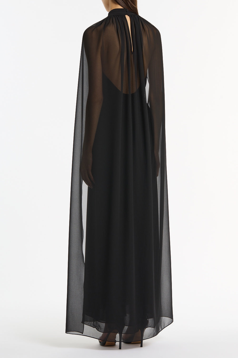 Carla Zampatti Georgette Halter Cape Gown (Black)