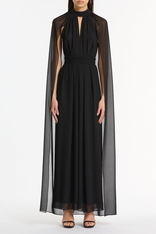 Image of Dresses. Product name - Black Georgette Halter Cape Gown in Black colour by brand - Carla Zampatti