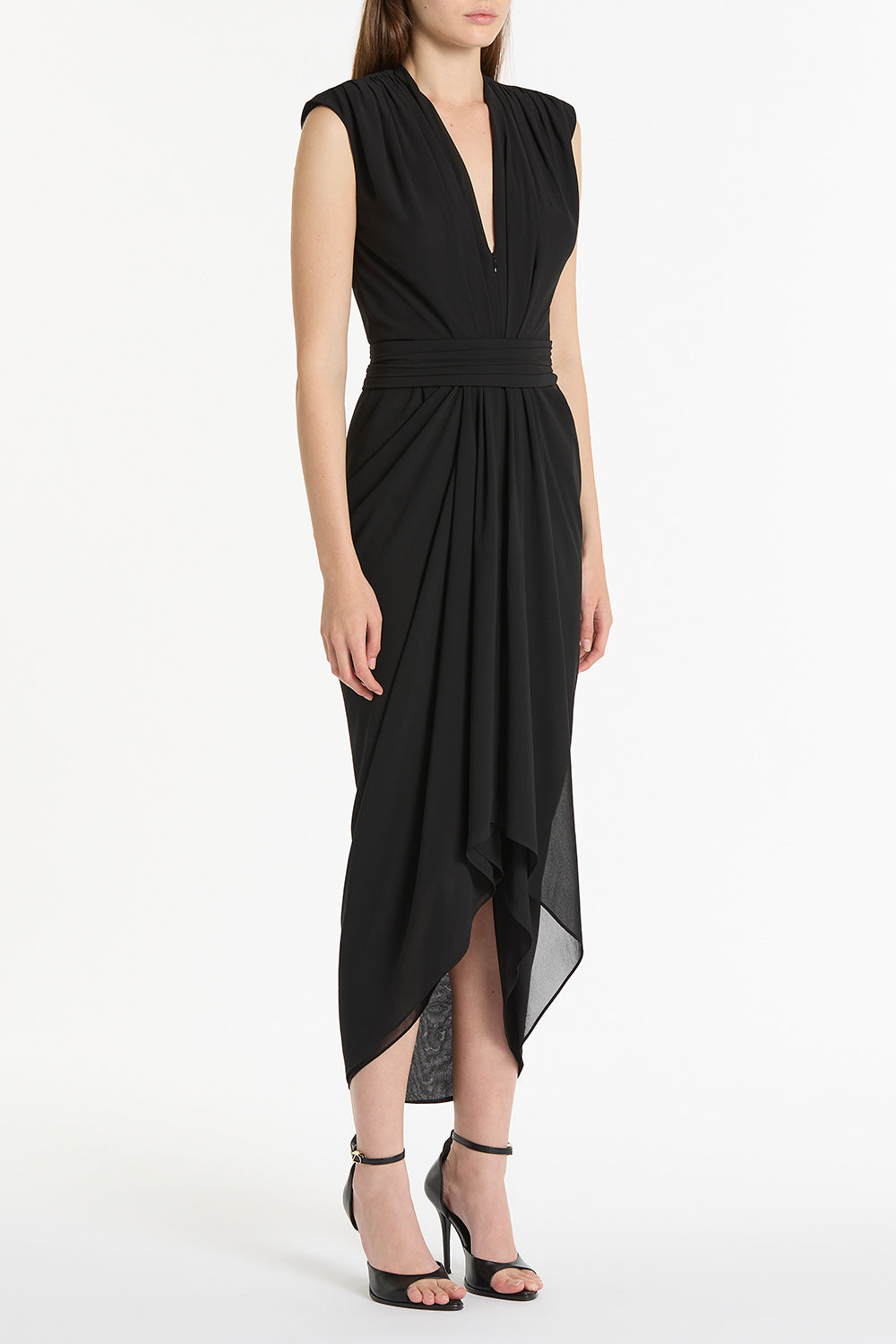 Carla Zampatti Georgette Sleeveless Waterfall Dress (Black)