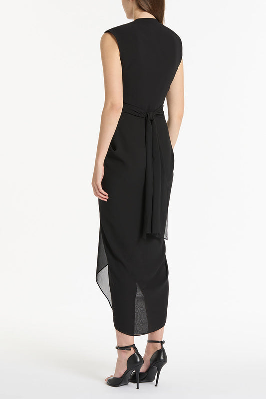 Carla Zampatti Georgette Sleeveless Waterfall Dress (Black)