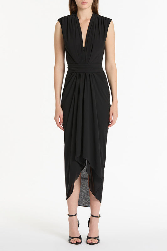 Image of Dresses. Product name - Black Georgette Sleeveless Waterfall Dress in Black colour by brand - Carla Zampatti