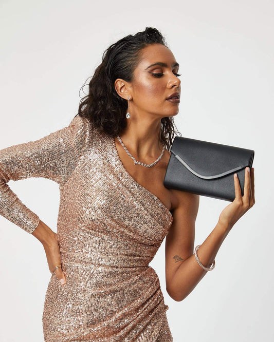 Image of Clutch Bags. Productname: Colette Black Lila Curve Clutch Bag in Black colour by brand - Colette