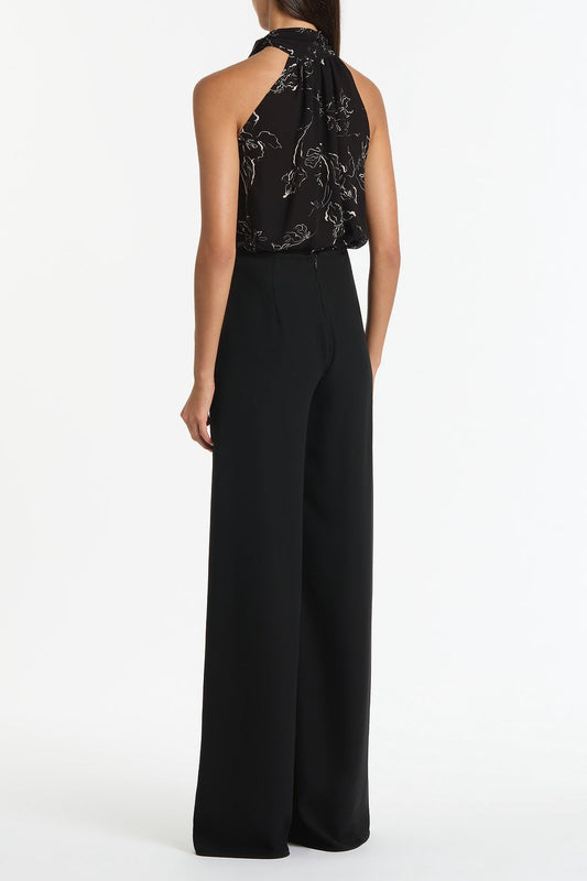 Carla Zampatti Linear Floral Gathered Halter Top (Black)