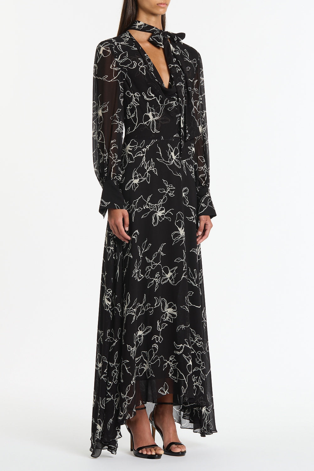 Carla Zampatti Linear Floral Midi Dress (Black)