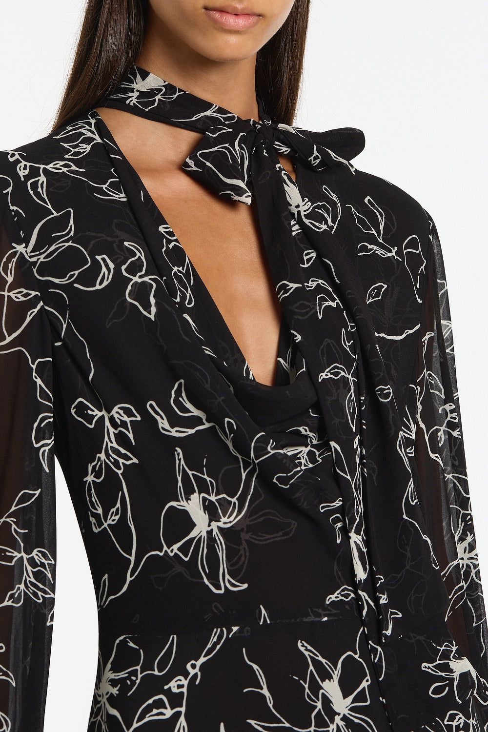 Carla Zampatti Linear Floral Midi Dress (Black)