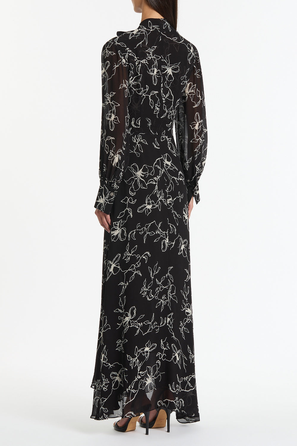 Carla Zampatti Linear Floral Midi Dress (Black)