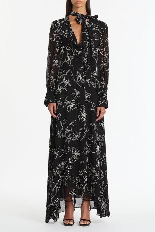 Image of Dresses. Product name - Black Linear Floral Midi Dress in Black colour by brand - Carla Zampatti