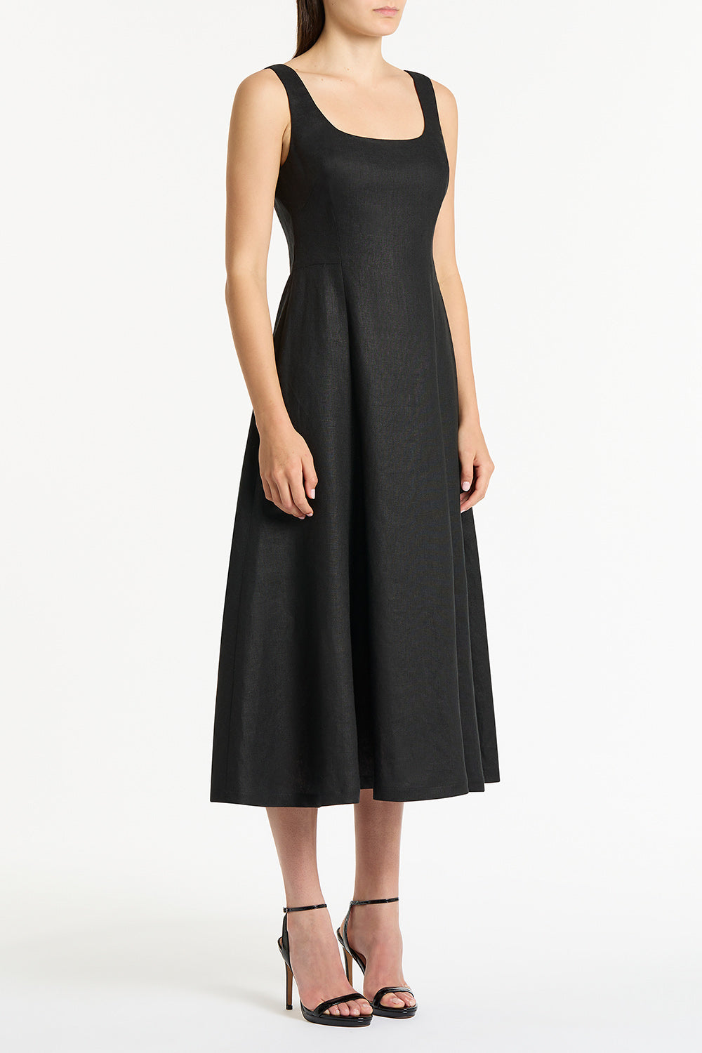 Carla Zampatti Linen Square Neck Midi Dress (Black)