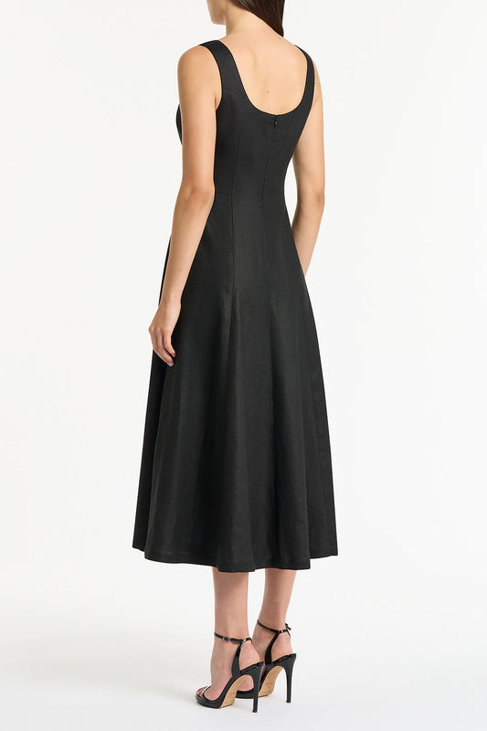 Carla Zampatti Linen Square Neck Midi Dress (Black)