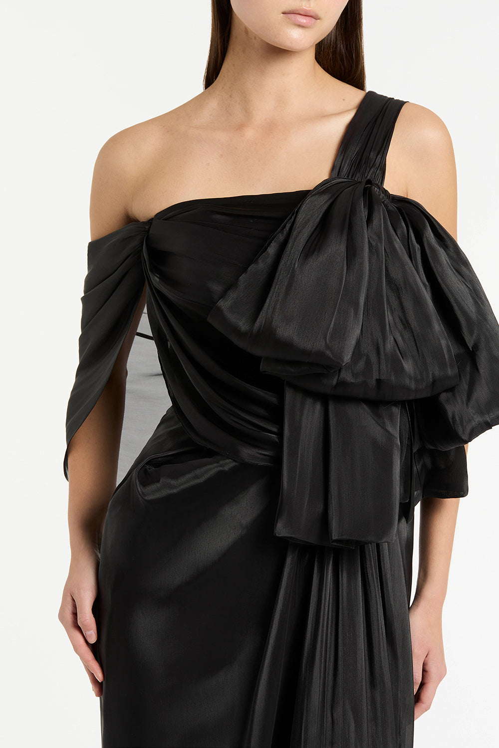 Carla Zampatti Lustre Chiffon Bow Gown (Black)