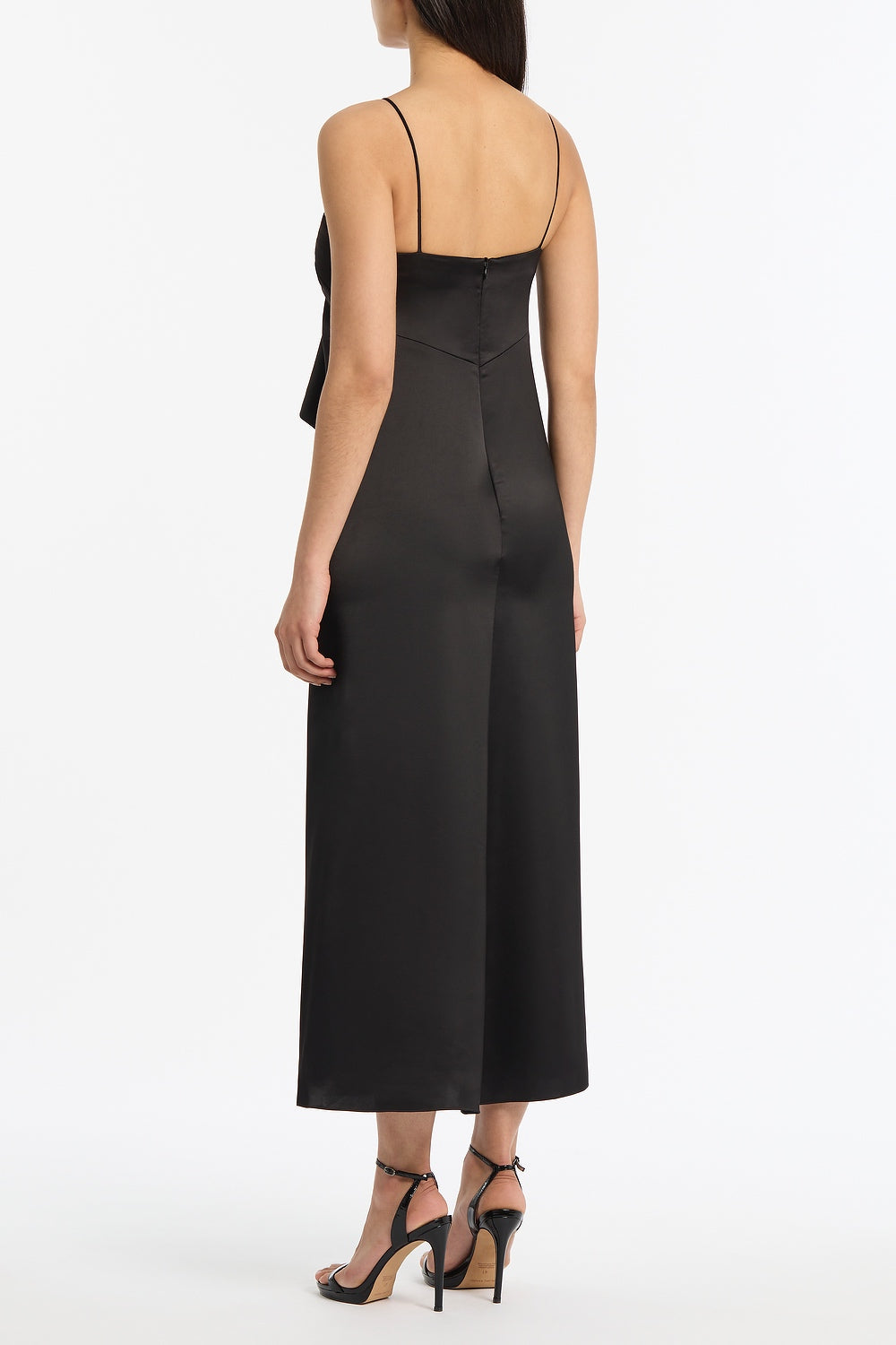 Carla Zampatti Lustre Satin Frill Front Dress (Black)
