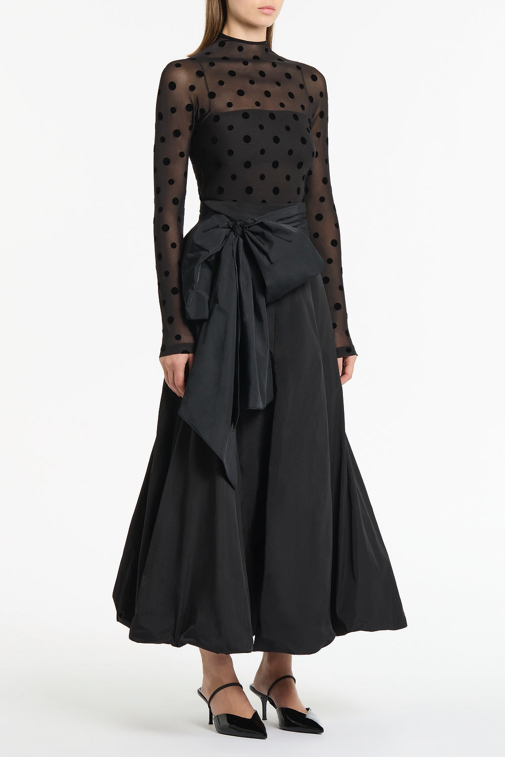 Carla Zampatti Mesh Spot Long Sleeve Top (Black)
