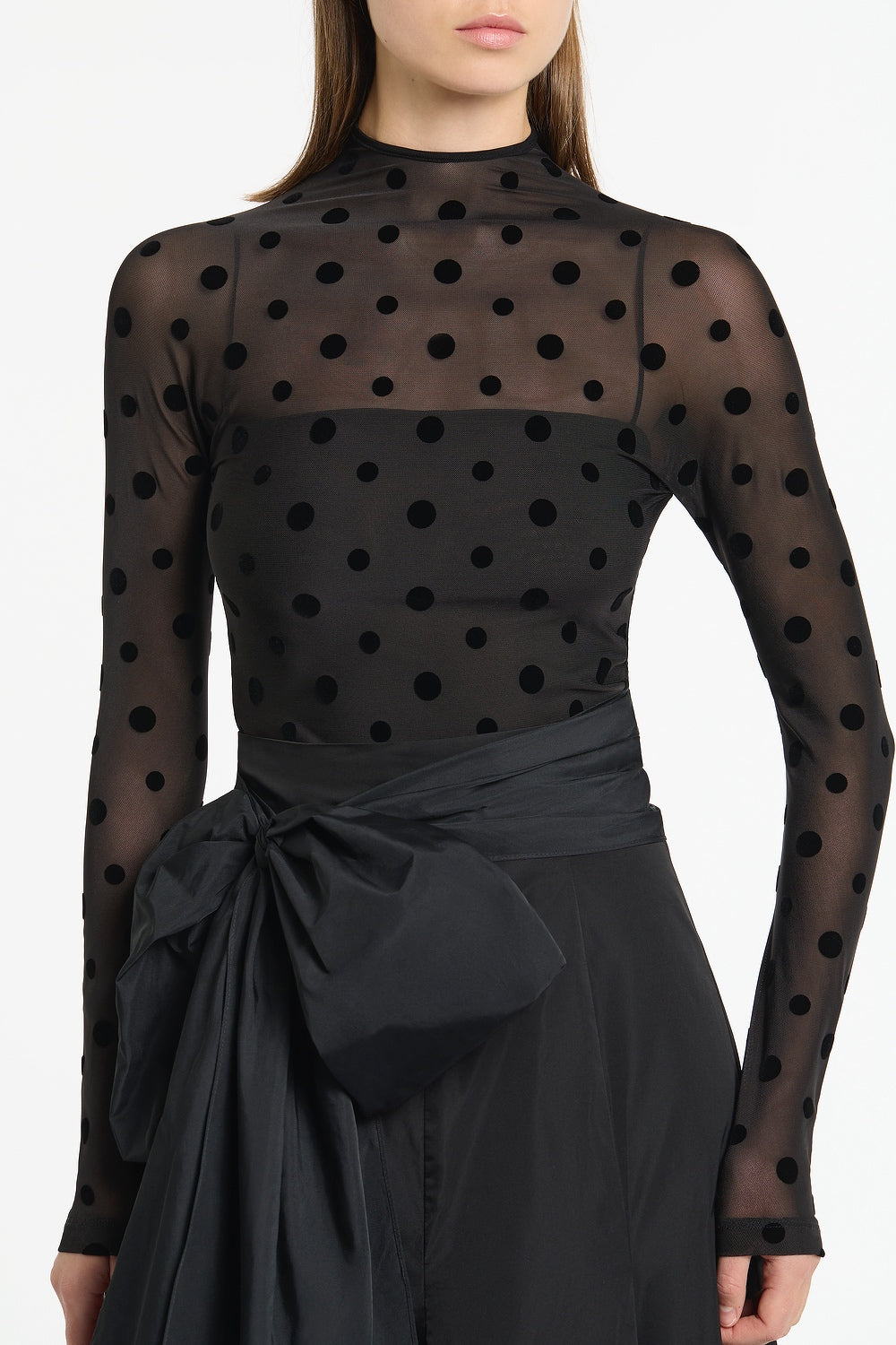 Carla Zampatti Mesh Spot Long Sleeve Top (Black)