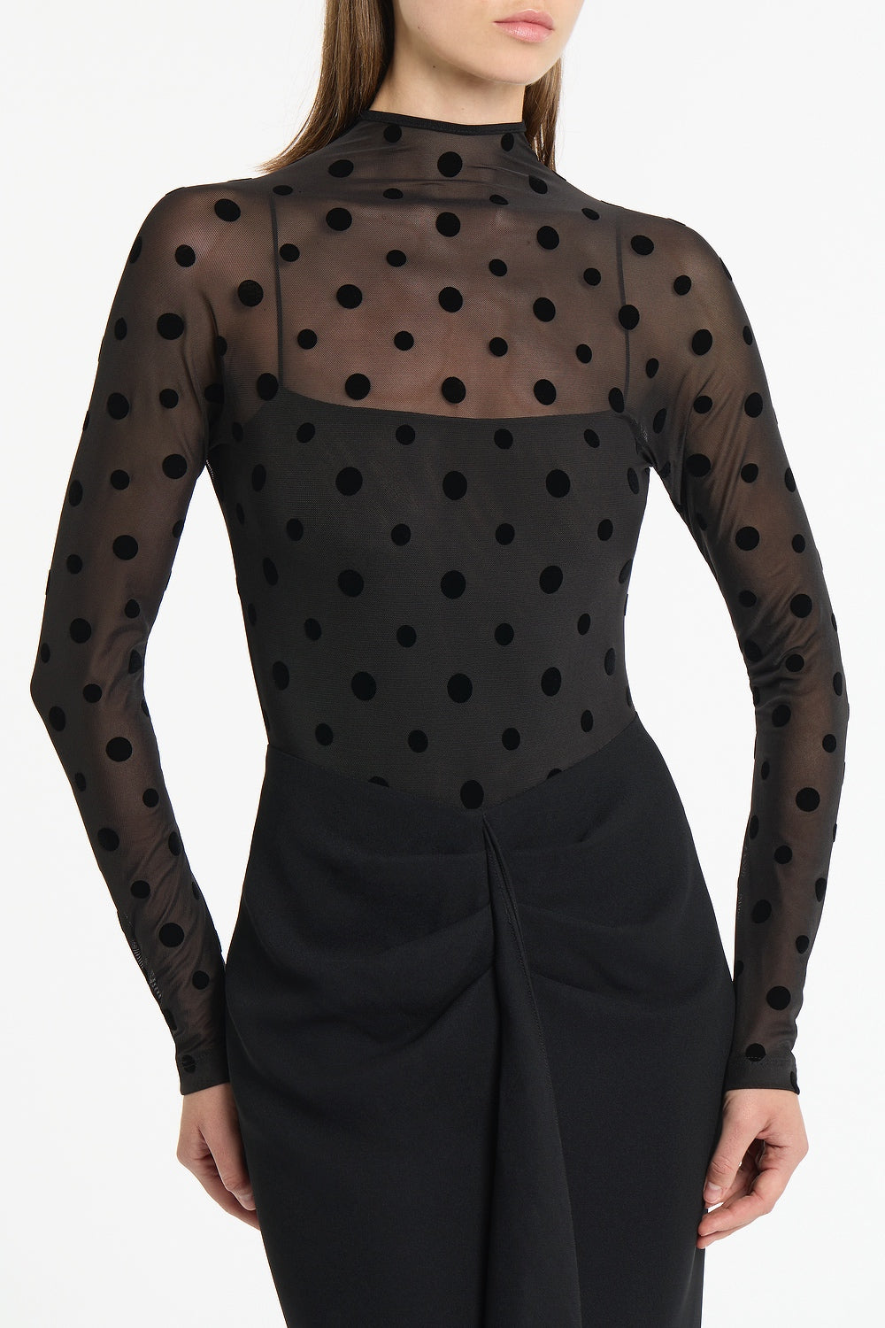 Carla Zampatti Mesh Spot Contrast Gown (Black)