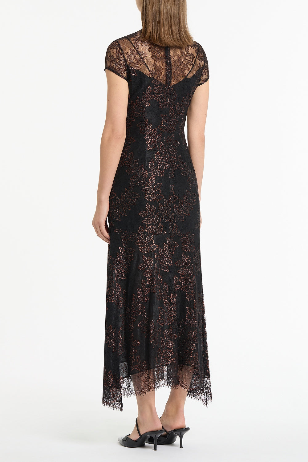 Carla Zampatti Metallic Lace Cap Sleeve Midi Dress (Black)