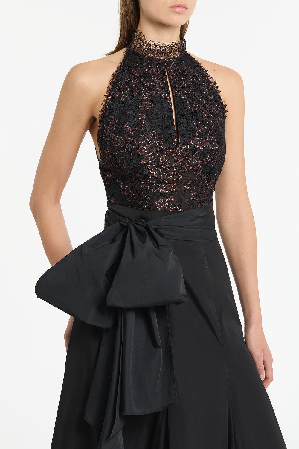 Carla Zampatti Metallic Lace Halter Top (Black)