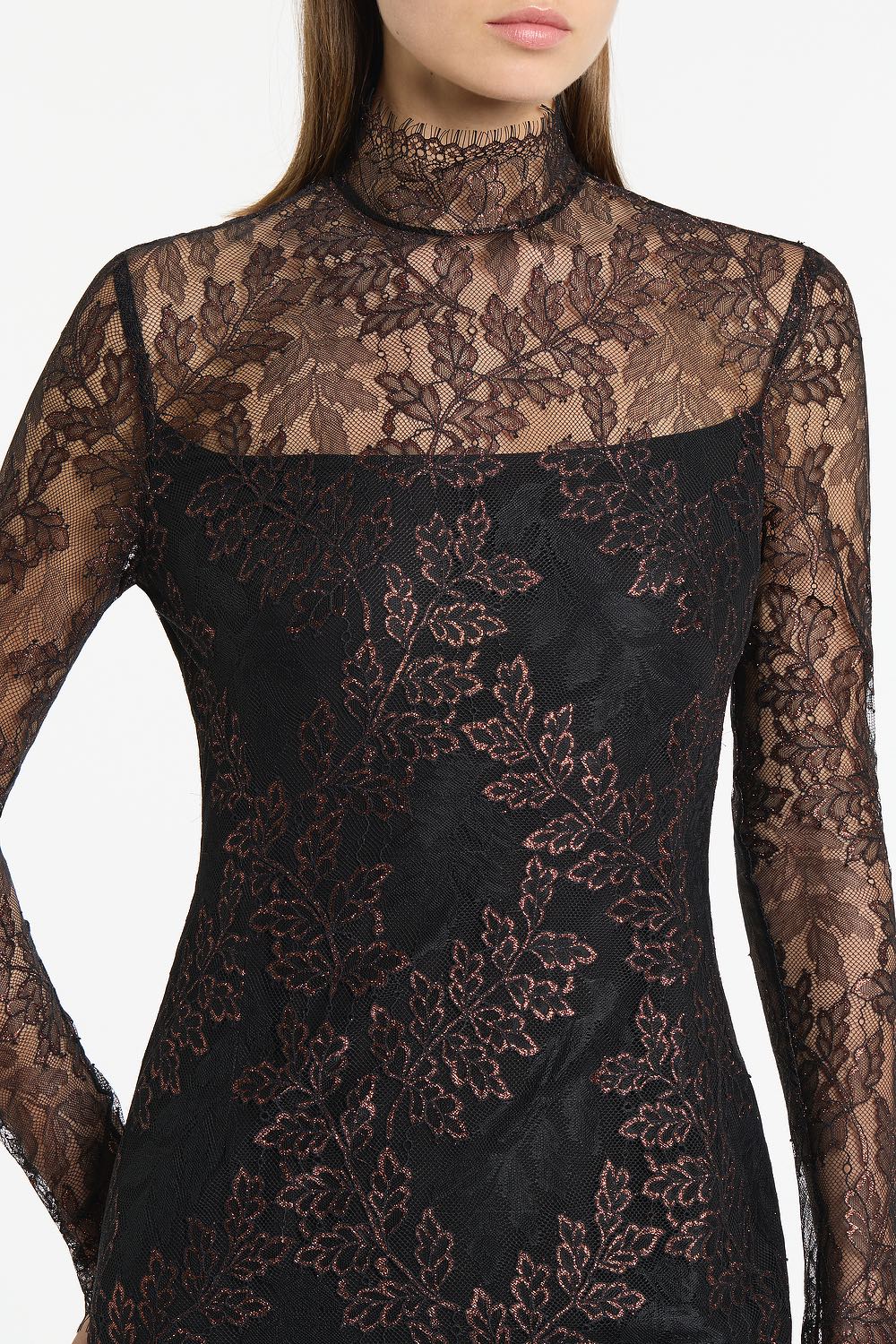 Carla Zampatti Metallic Lace Long Sleeved Short Dress (Black)