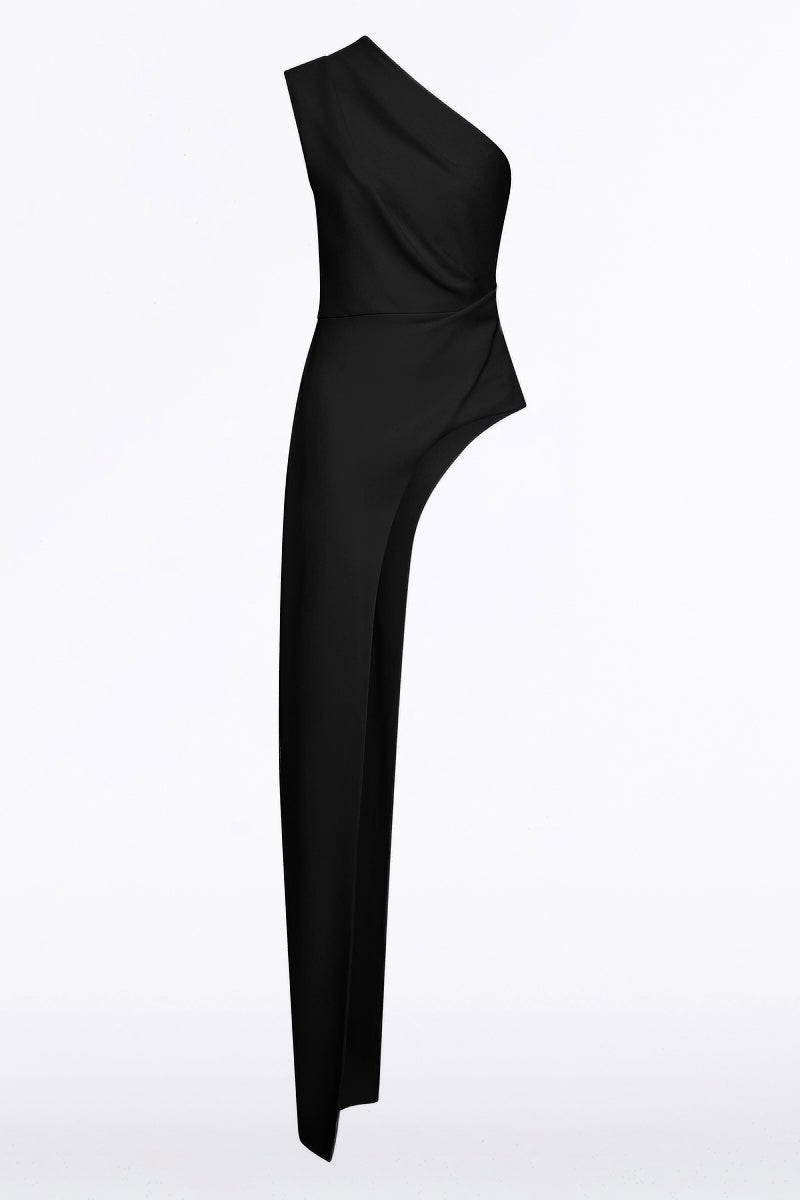 Carla Zampatti Crepe One Shoulder Longline Top (Black)