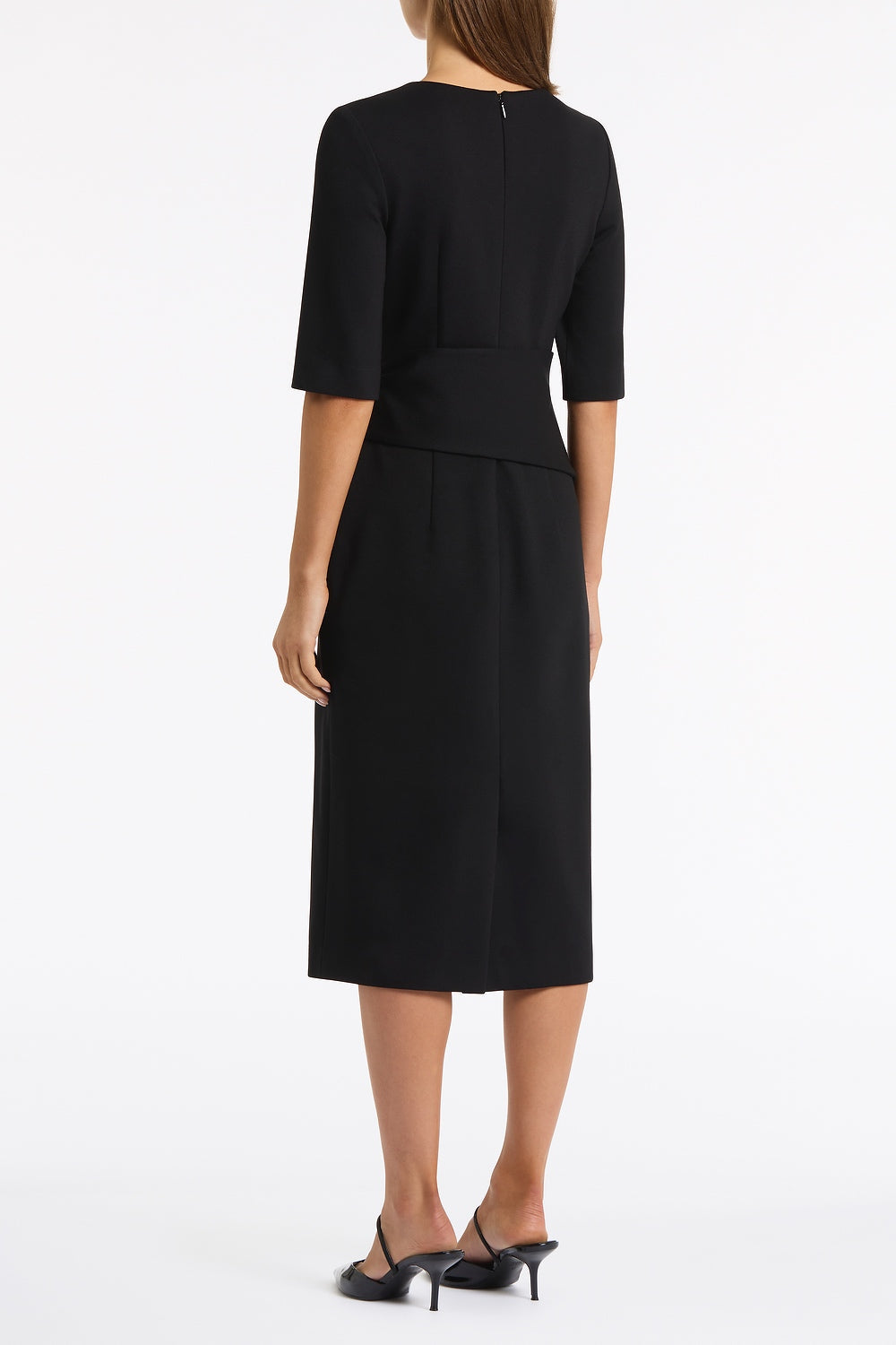 Carla Zampatti Ponte Overlay Wrap Dress (Black)
