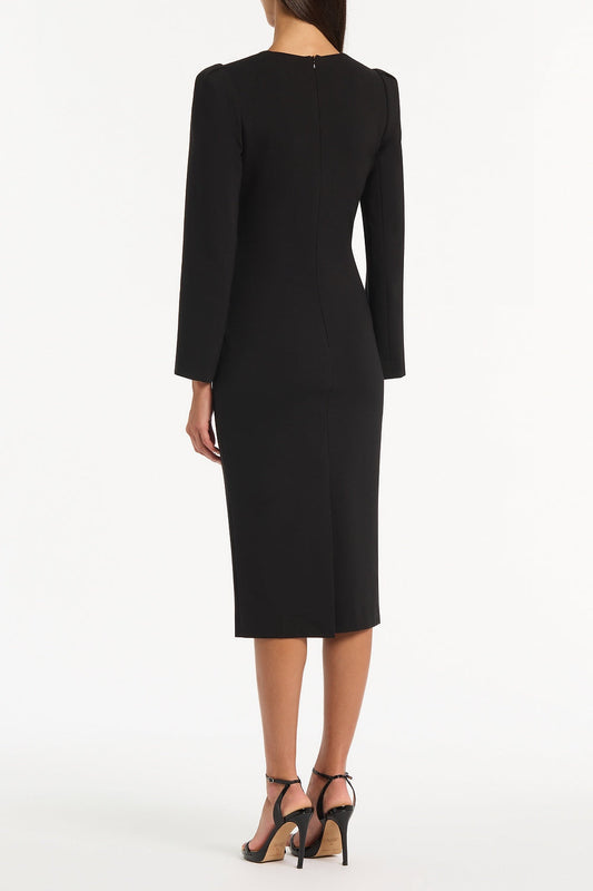 Carla Zampatti Ponte Twist Front Midi Dress (Black)