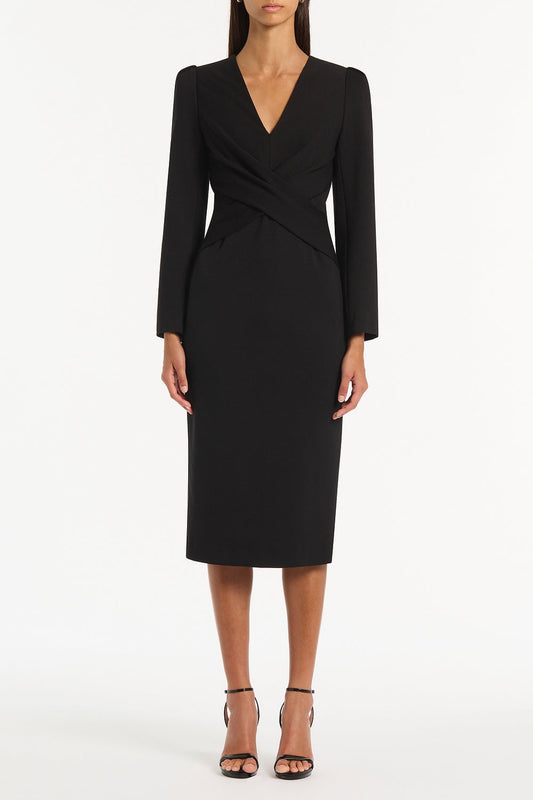 Image of Dresses. Product name - Black Ponte Twist Front Midi Dress in Black colour by brand - Carla Zampatti
