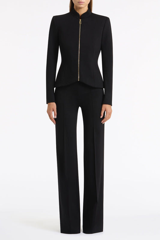 Image of Coats & Jackets. Product name - Black Ponte Zip Front Jacket in Black colour by brand - Carla Zampatti