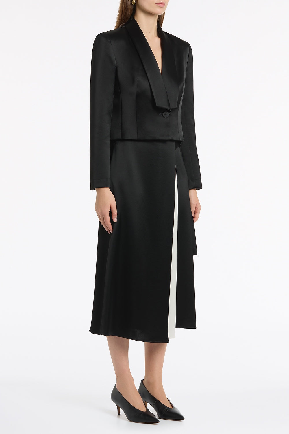 Carla Zampatti Satin Acetate Cropped Tuxedo Blazer (Black)